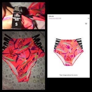 PINK Neon Floral Strappy High Waist Bikini